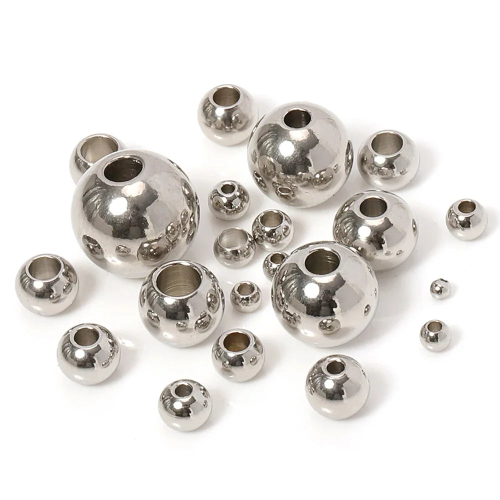 Stainless Steel  European Ball Metal Big Hole Spacer Beads for Jewelry Making Bracelets Necklaces  2 mm-12 mm  100pcs