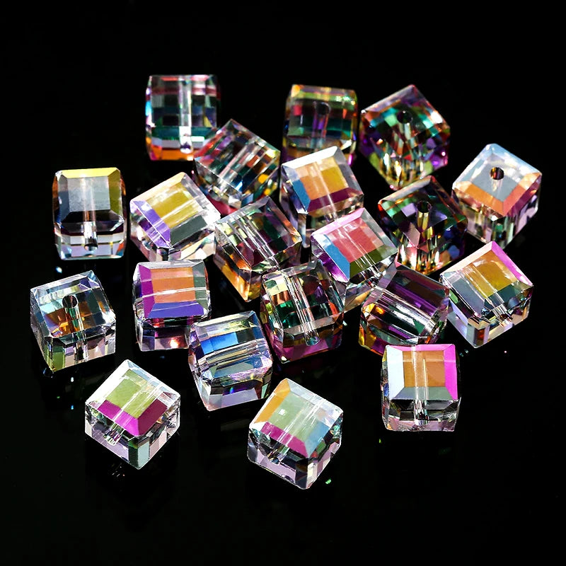 Crystal Beads AB Cube Austria Beads for Jewelry Making Bracelet Earrings Necklace 50/100PCS 4/6/8mm