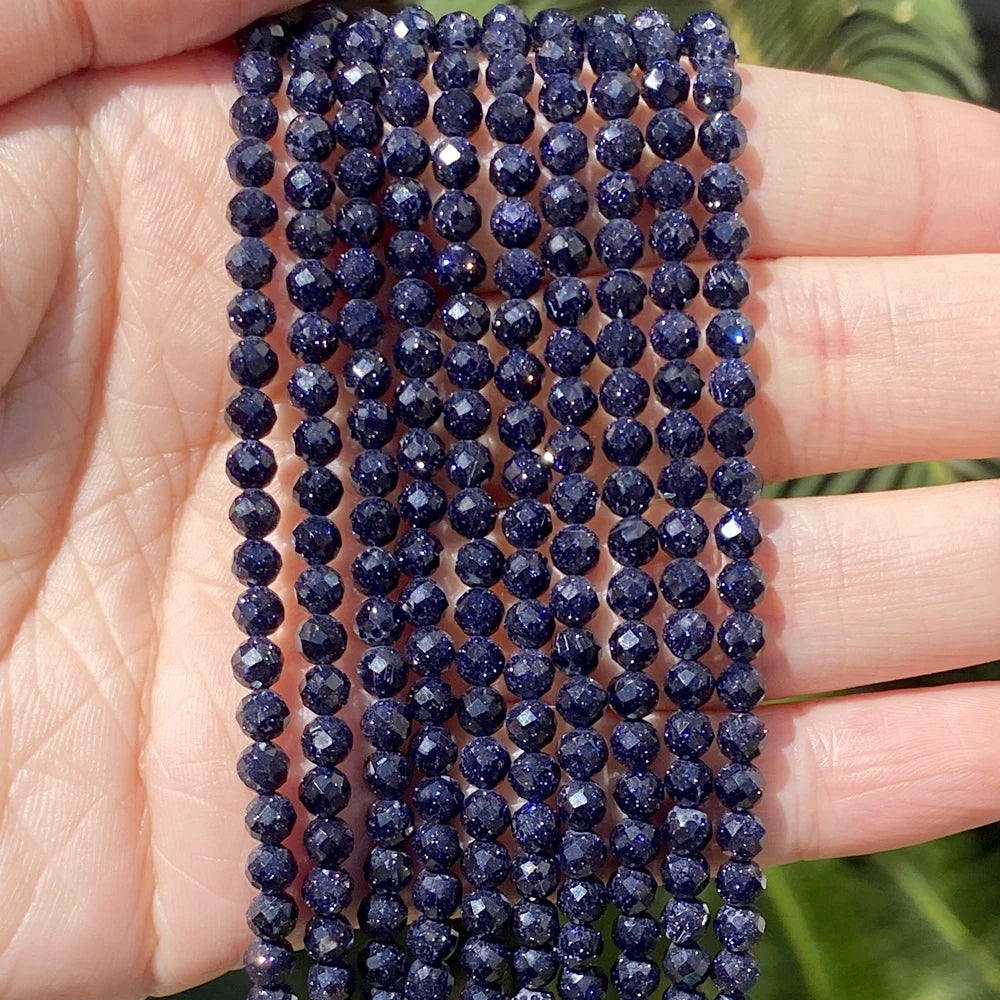 Natural Faceted Blue Sandstone Round Loose Beads for Handmade Bracelets and Jewelry 2,3,&4mm