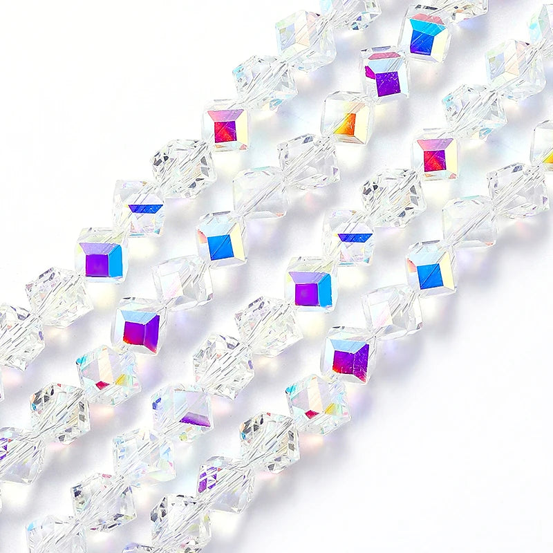 Diagonally Cube Faceted Crystal Glass Beads for Jewelry Making Bracelets, Earrings & Necklaces 4-8mm
