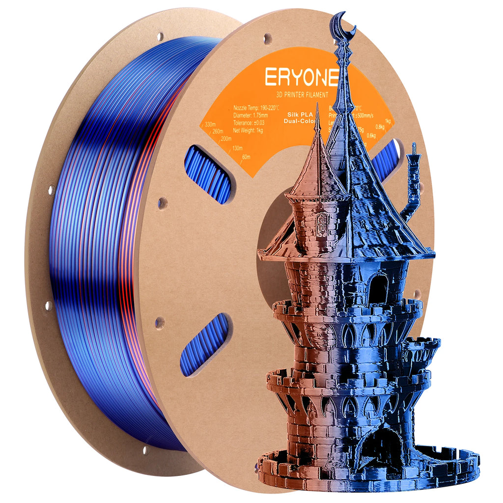 ERYONE 1KG Silk Dual Color PLA Series 3D Printer Filament 1.75mm,Coextrusion Silky Shiny Finish