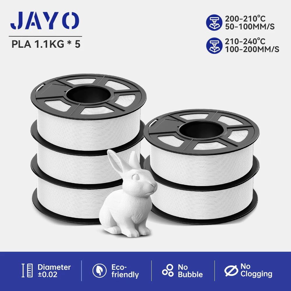 JAYO 5Rolls PLA/PLA Plus/Petg/ABS/TPU/PLA Metal/PLAYG/HS-PLA 3D Printer Filament 1.75mm FDM
