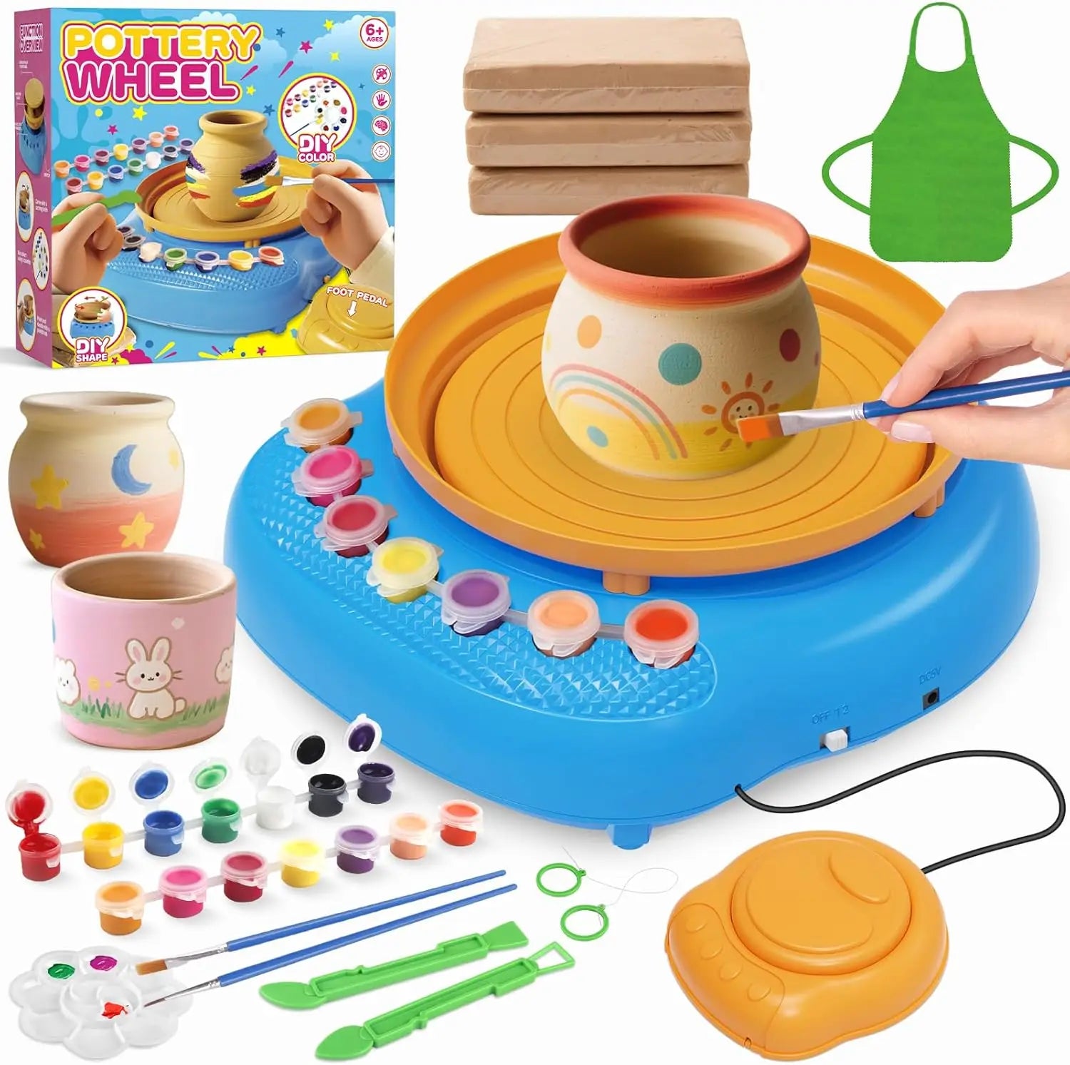 Hotfree Pottery Wheel for Kids with Clay Kit -  Kids Ages 6-12, Complete Pottery Kit with Air Dry Clay and Painting Tools,