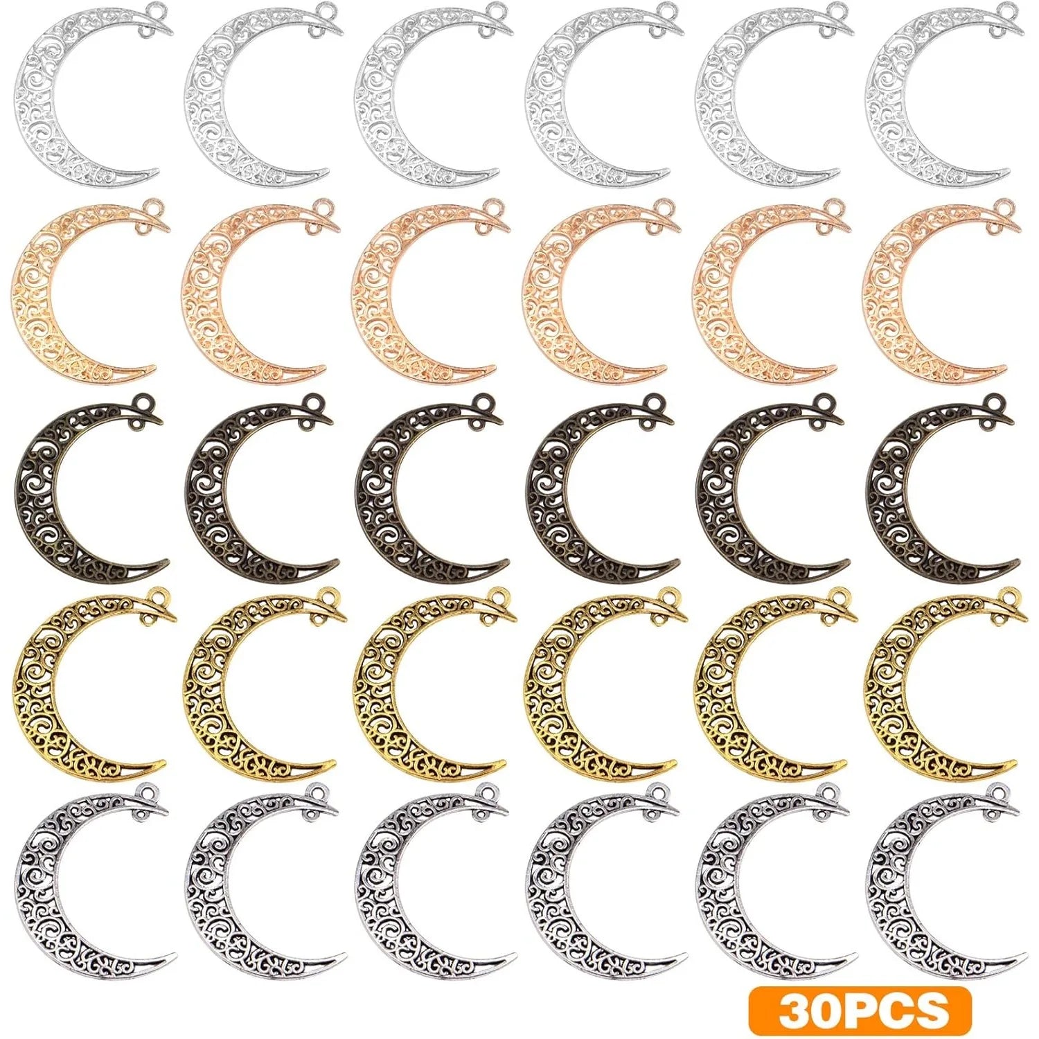 Moon Hollow Crescent Pendants Celestial For Pendants Earrings Necklace Bracelet Jewelry Making 30pcs