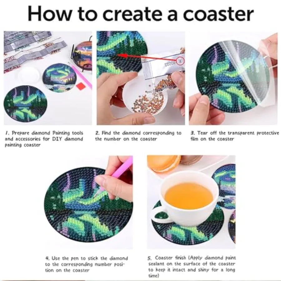 8 Pcs Aurora Diamond Art Coasters Kits with Holder