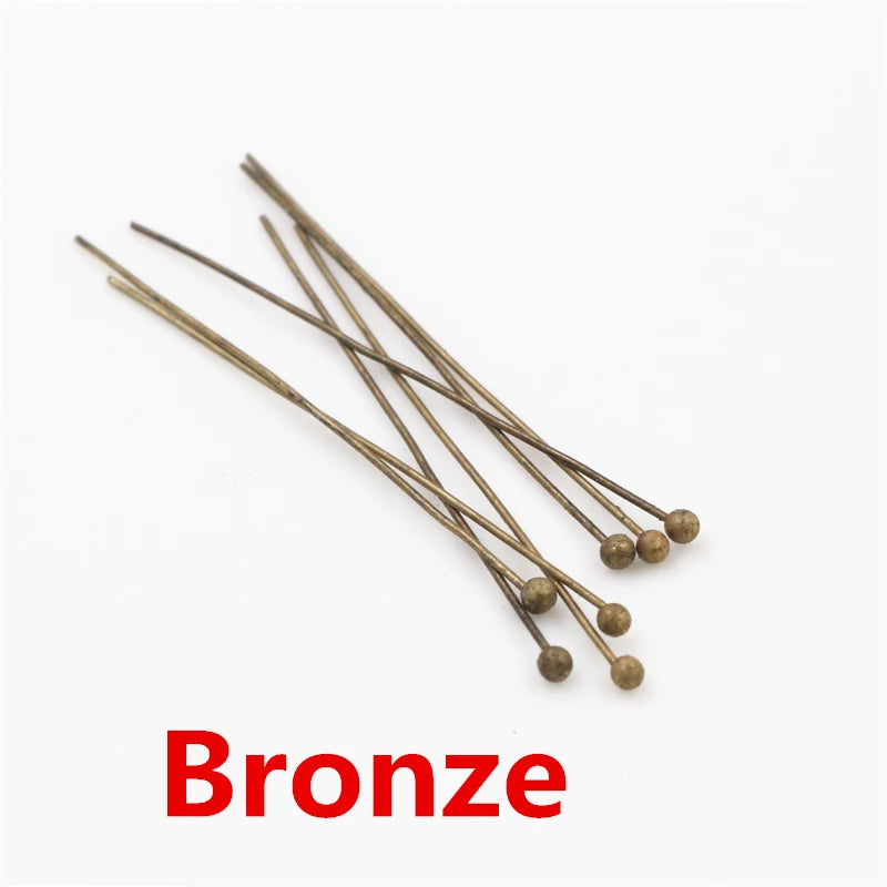 Rhodium. Gold, Silver & Bronze Color Metal Ball Head Pins For Jewelry Making Findings  0.5mm  200 Pieces 16 20 25 30 40 45 50mm