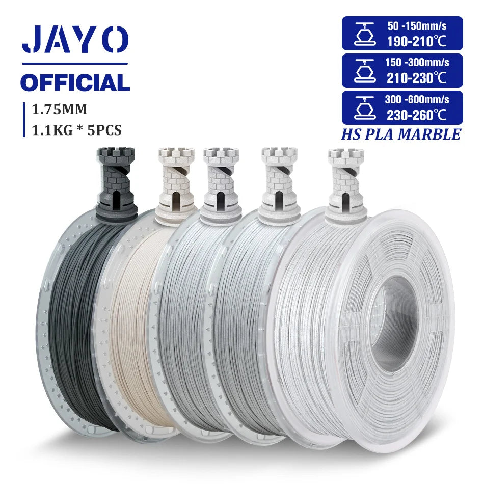JAYO High Speed Marble  5 Rolls PLA 3D Printer Filament For FDM Marble-Like Texture