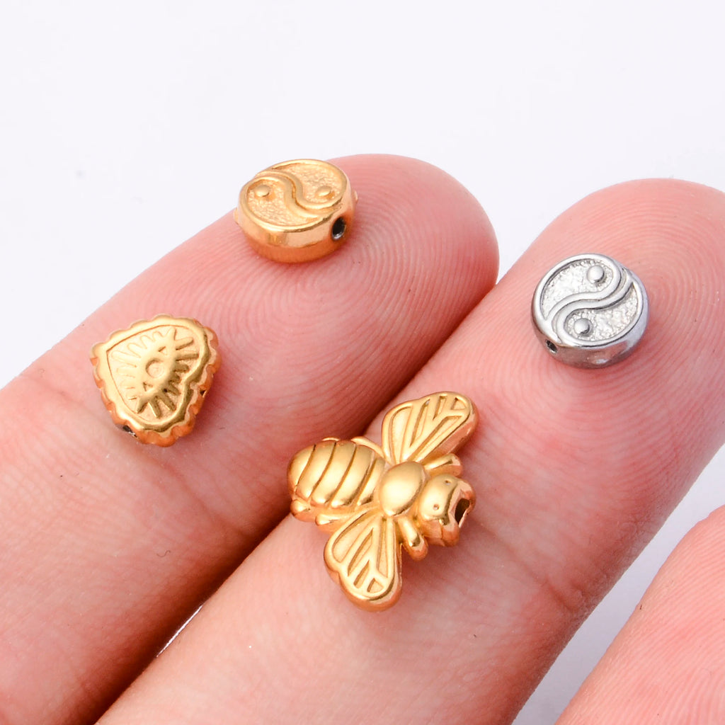 5pcs Stainless Steel Butterfly Bee Loose Spacer Beads Charms For DIY Necklace Bracelet Making Findings Accessories