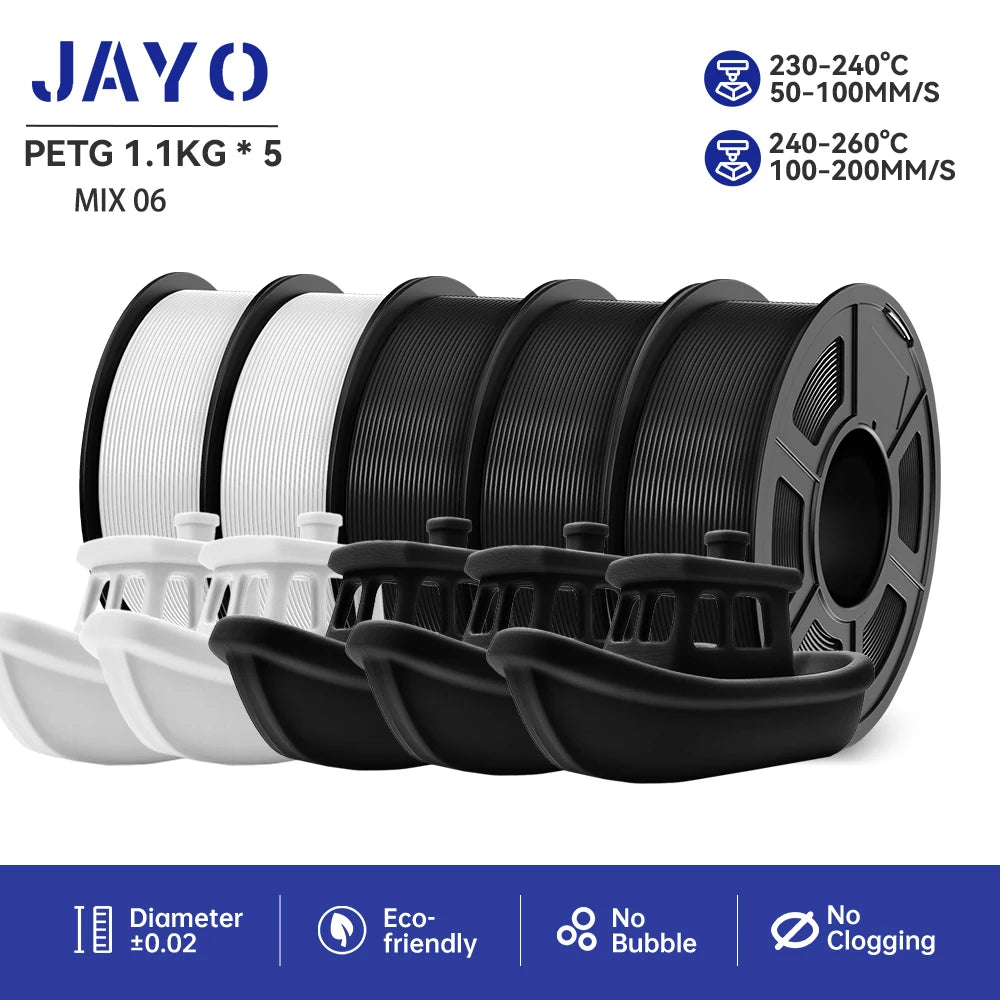 JAYO 5Rolls PLA/PLA Plus/Petg/ABS/TPU/PLA Metal/PLAYG/HS-PLA 3D Printer Filament 1.75mm FDM