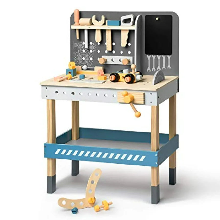 ROBUD Wooden Tool Workbench for Toddlers Toy Tools Set Gift for 3 4 5 6 7 Years Old and Up