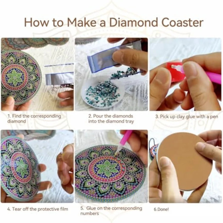 Diamond Painting Coaster Kit, 6 Pieces  with Holder,