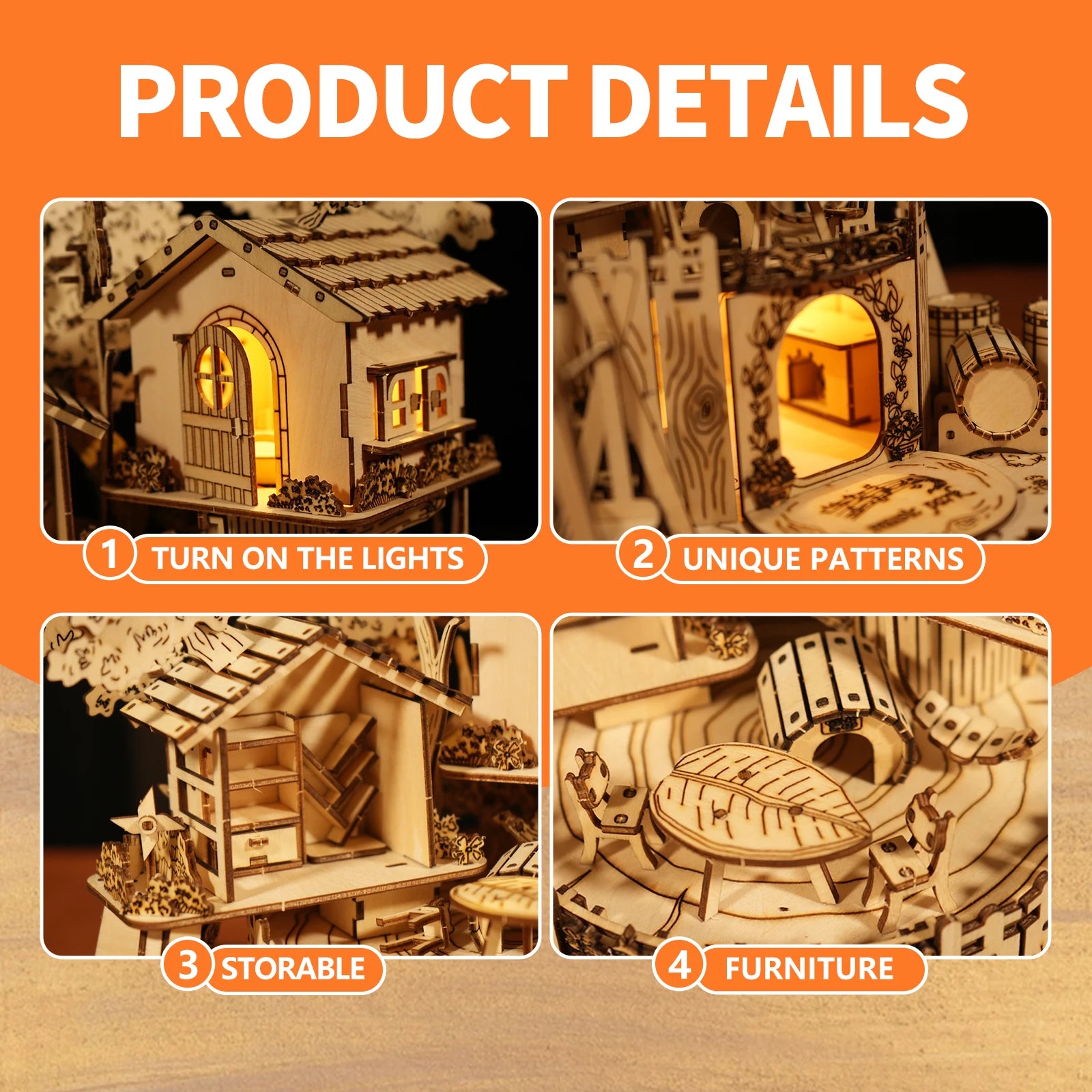 3D Wooden Puzzle Tree House With Light Assembly Model Kits