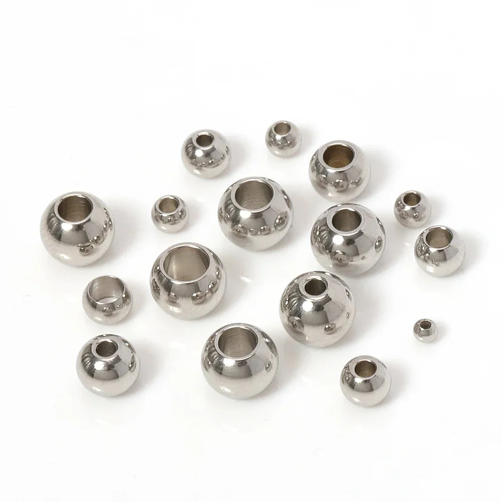 Stainless Steel  European Ball Metal Big Hole Spacer Beads for Jewelry Making Bracelets Necklaces  2 mm-12 mm  100pcs