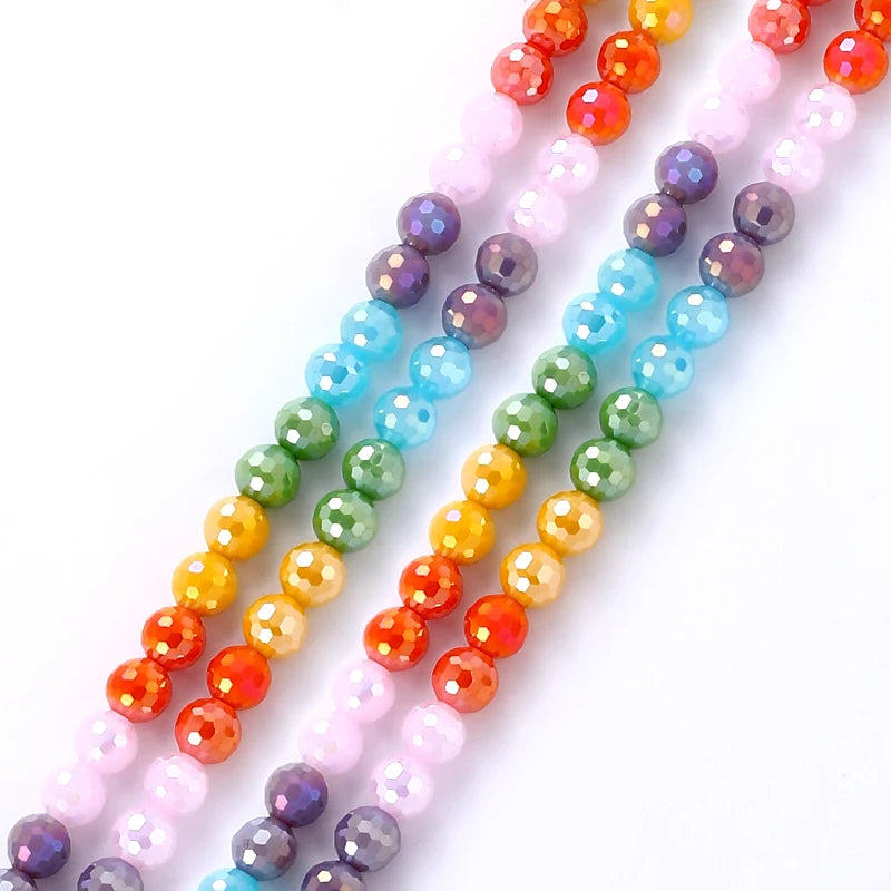 Colorful  Crystal Faceted Disco Ball Beads Electroplate Glass for Jewelry Making 8mm