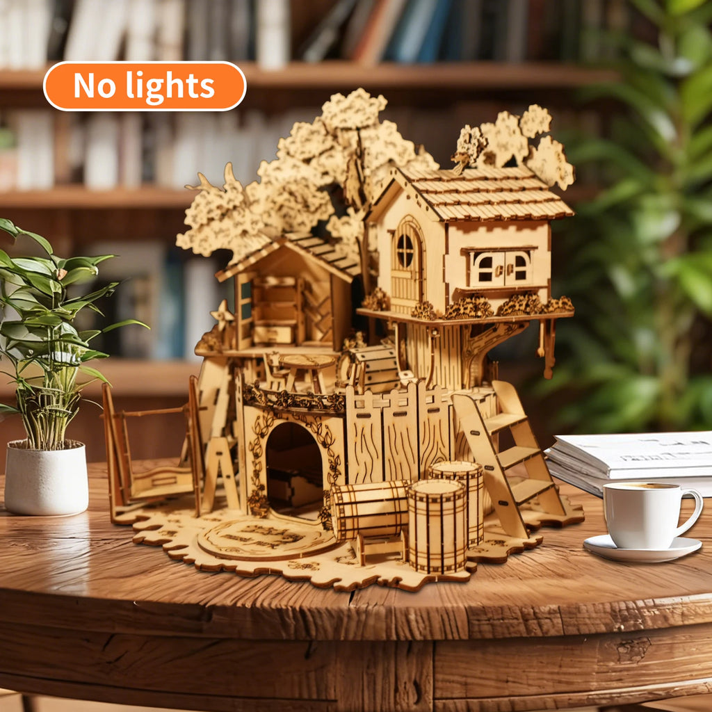 3D Wooden Puzzle Tree House With Light Assembly Model Kits