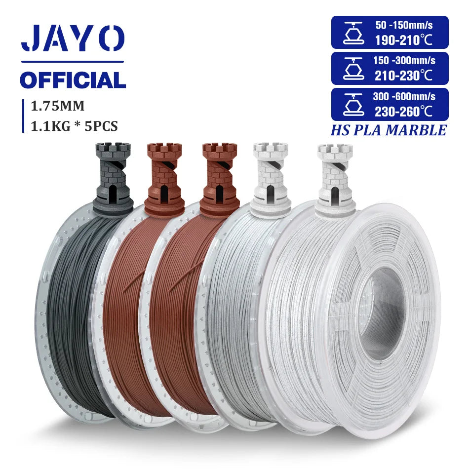 JAYO High Speed Marble  5 Rolls PLA 3D Printer Filament For FDM Marble-Like Texture