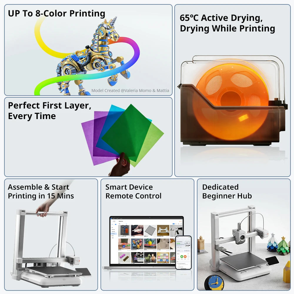 ANYCUBIC Kobra 4 Combo 600mm/s Fast Printing 3D Printer Up to 8 Colors ACE 2 Pro Filament Drying APP Control FDM 3D Printer