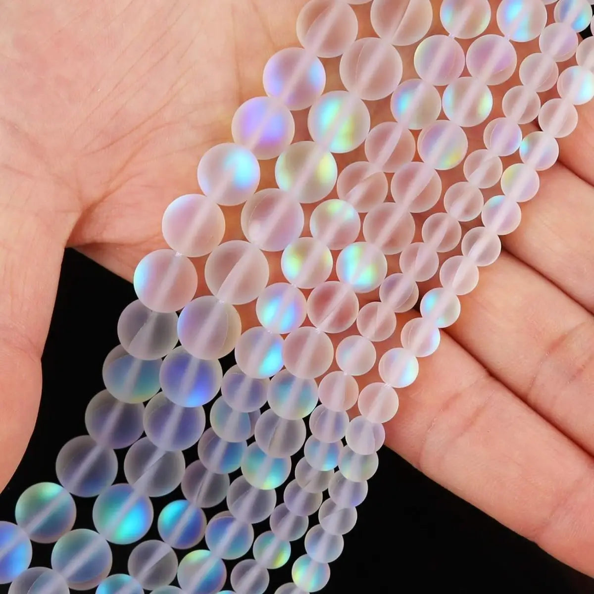 Matte White Aurora Crystal Glass Beads