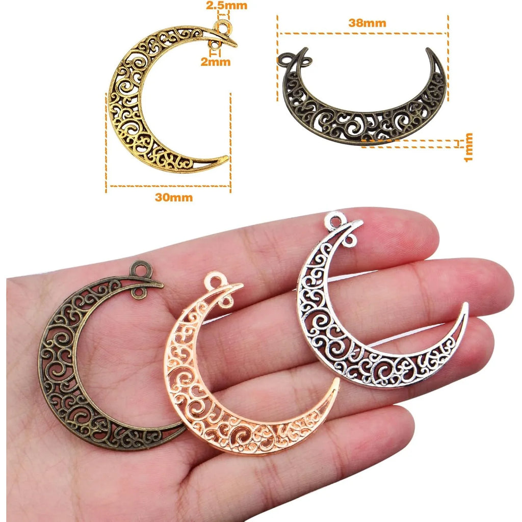 Moon Hollow Crescent Pendants Celestial For Pendants Earrings Necklace Bracelet Jewelry Making 30pcs
