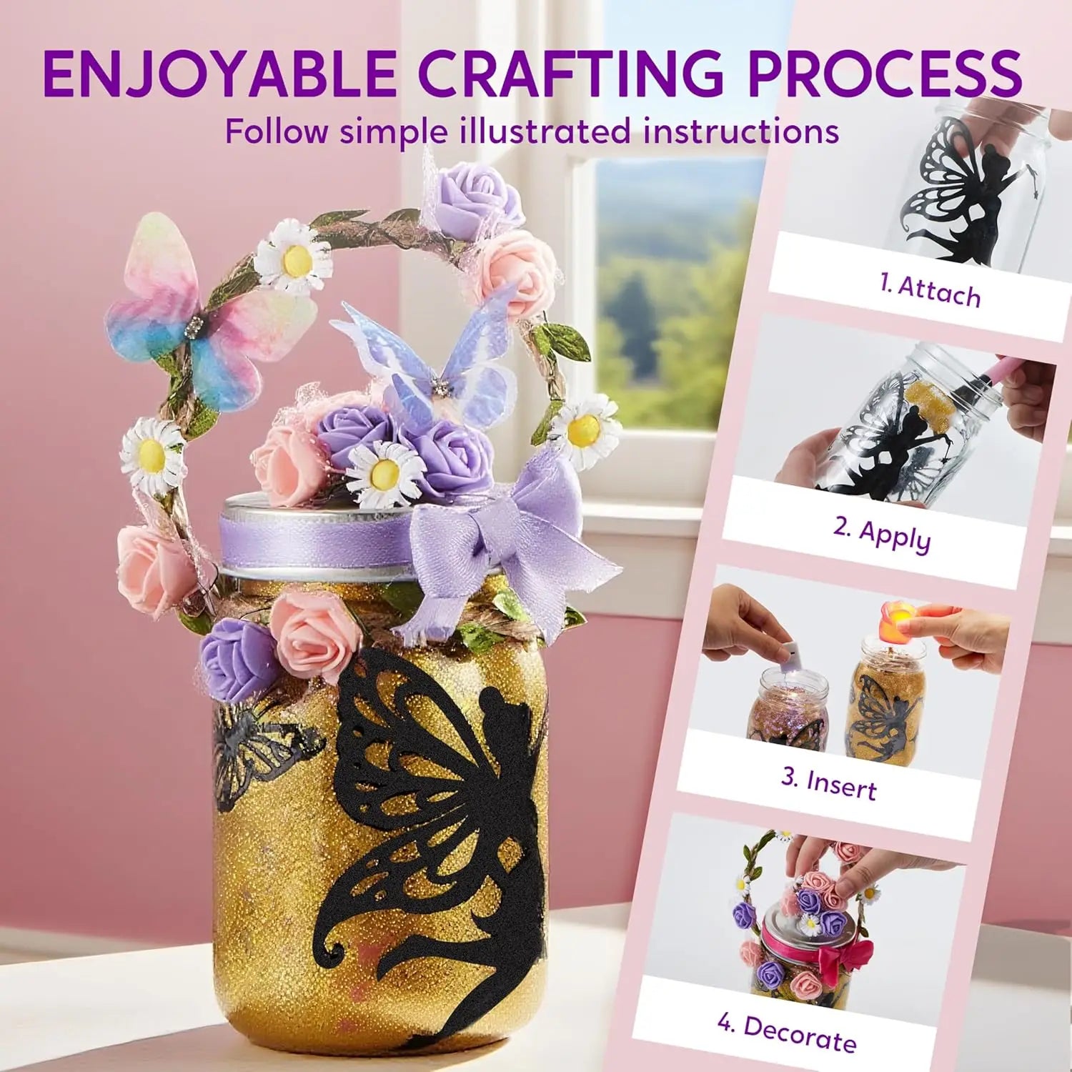 Fairy Lantern Craft Kit with Rose Lights and String Lights for Age 8+ with 7 Color Fairy Potion Necklace