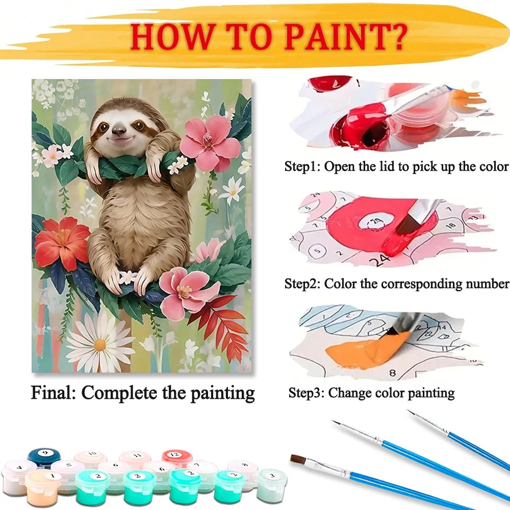 Cute Sloth Art Paint By Numbers Kit
