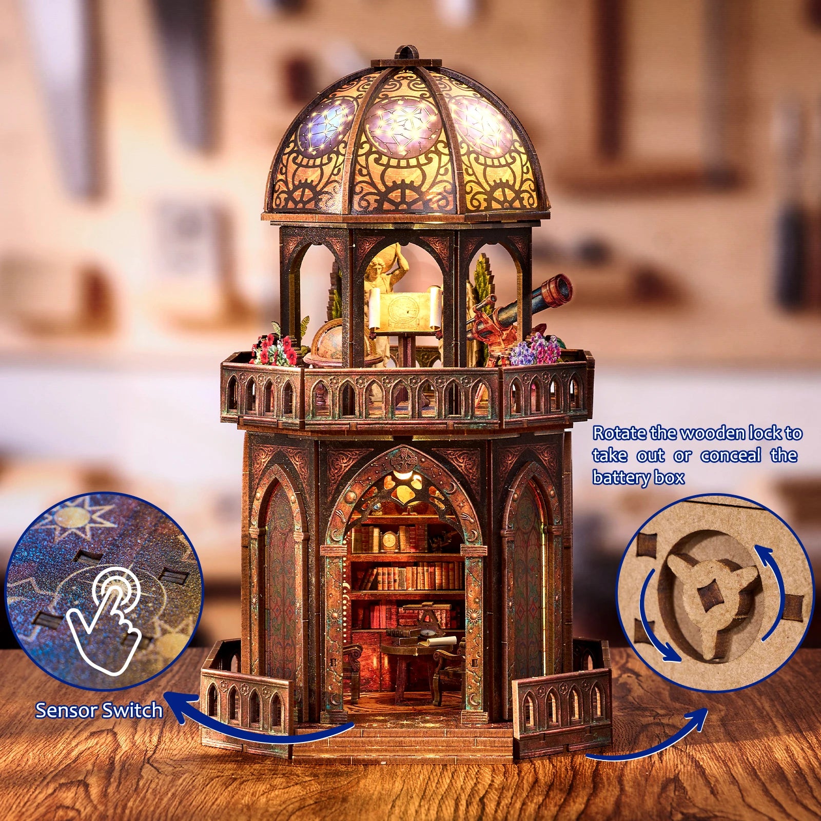 DIY 3D Wooden Puzzle Book Nook Kit Observatory Bookshelf Insert