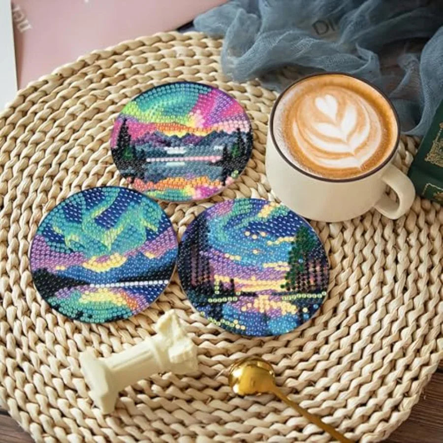 8 Pcs Aurora Diamond Art Coasters Kits with Holder