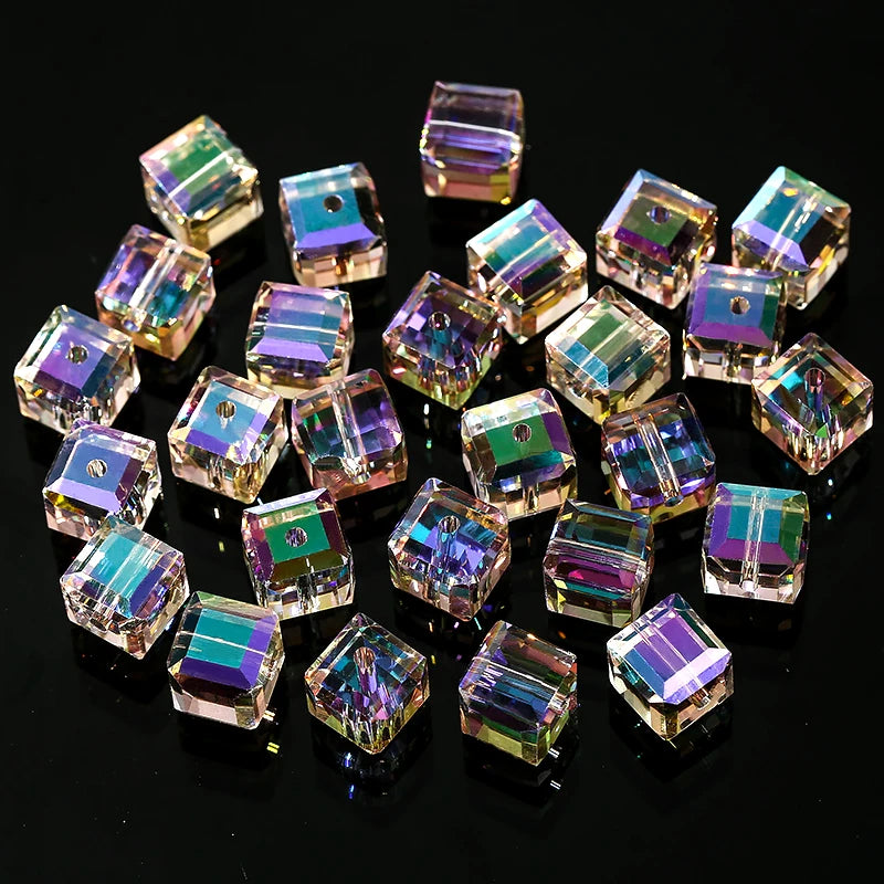 Crystal Beads AB Cube Austria Beads for Jewelry Making Bracelet Earrings Necklace 50/100PCS 4/6/8mm