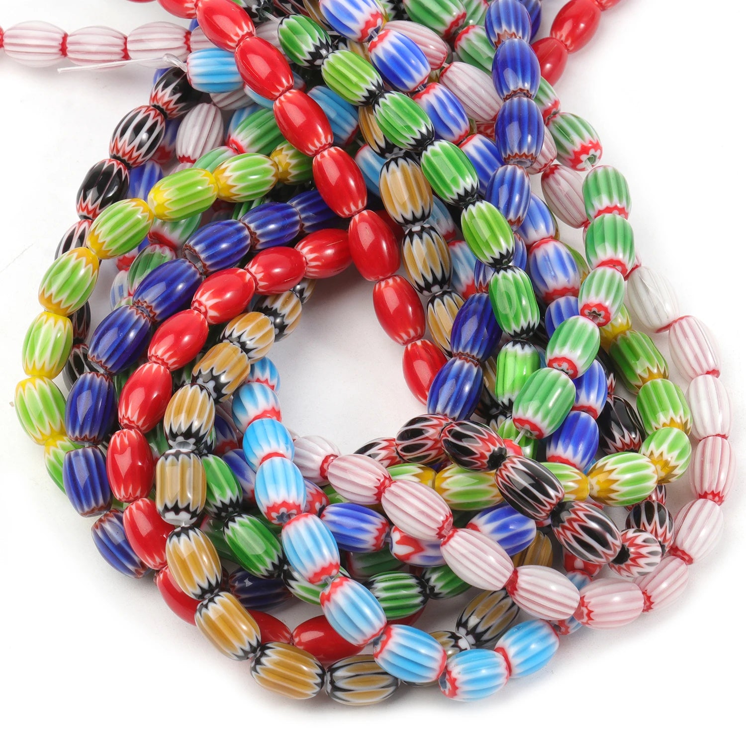 Multicolored Murano Glass Beads with Floral Dots in Various Types & Sizes, Oval and Round Loose Beads for Jewelry Making