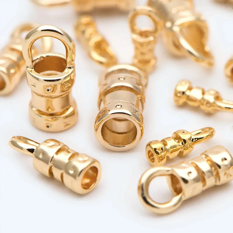Brass 18K Gold Plated Crimp End Caps with Loop Tube Barrel  For Leather Cords And Chains For Jewelry Making 20 Pieces