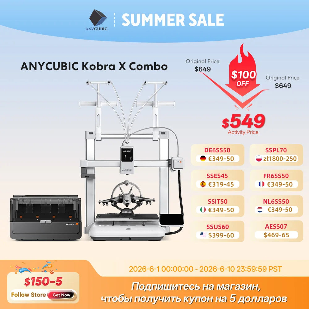 ANYCUBIC Kobra X Combo 2x Time & Material Savings Up To 19 Colors Printing AI Detection 600mm/s Max Print Speed 3D Printer