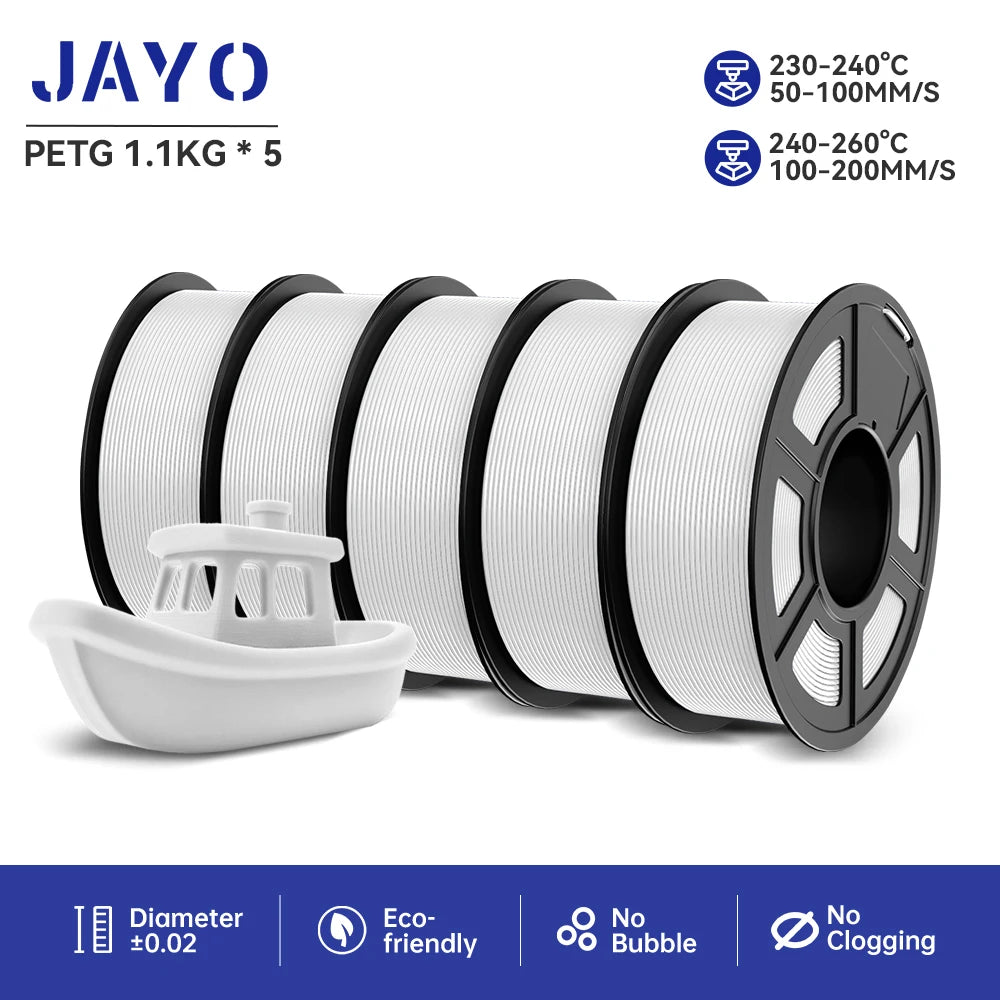 JAYO 5Rolls PLA/PLA Plus/Petg/ABS/TPU/PLA Metal/PLAYG/HS-PLA 3D Printer Filament 1.75mm FDM
