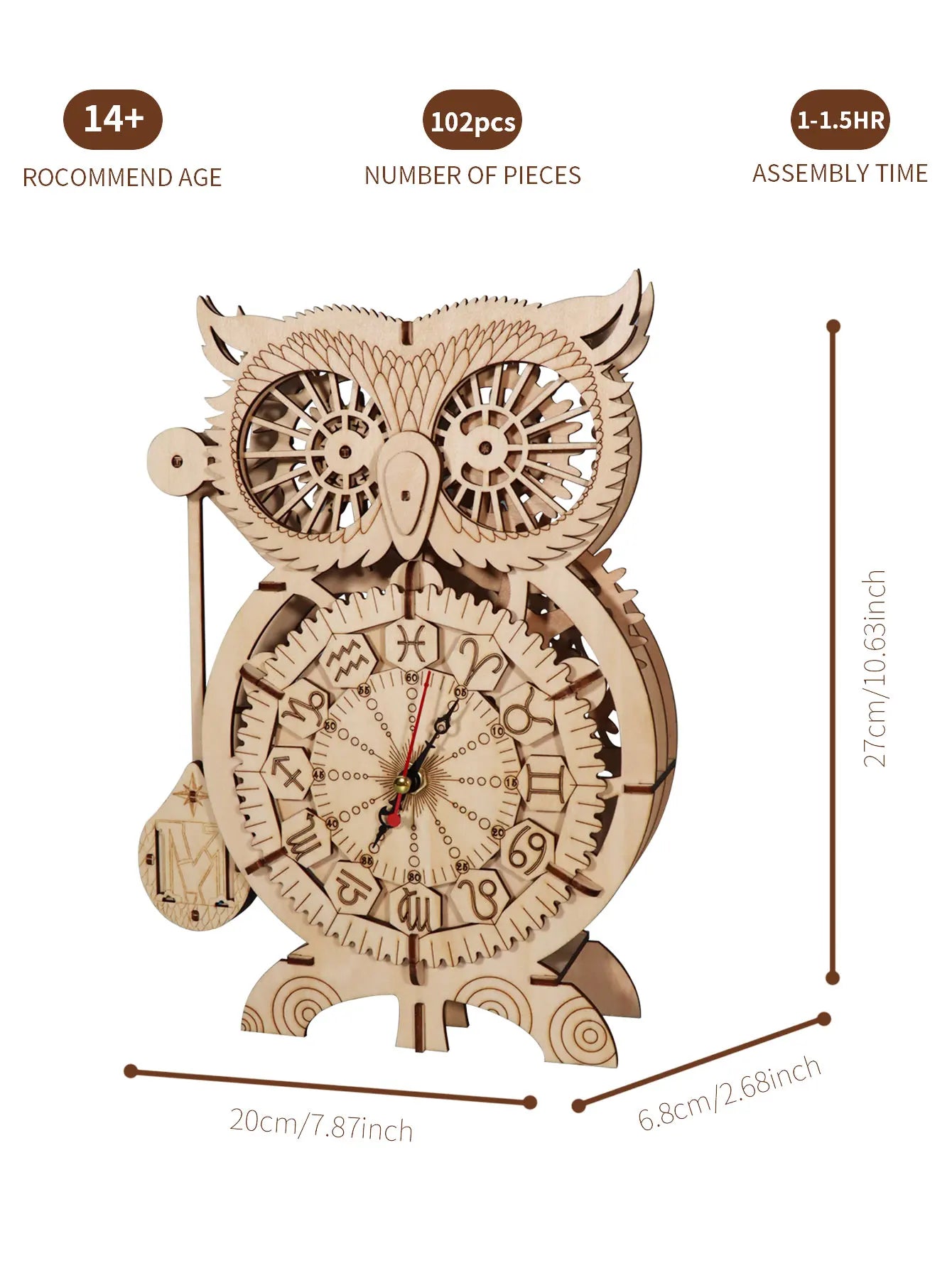 3D Wooden Puzzle Owl Clock Model To Build Kit for Adults