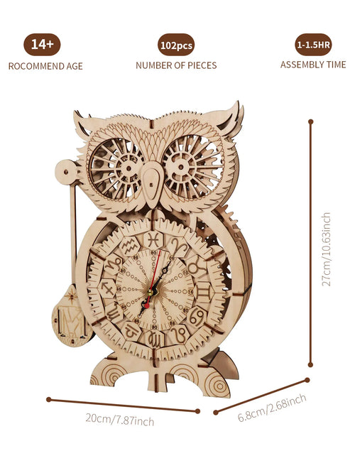 3D Wooden Puzzle Owl Clock Model To Build Kit for Adults