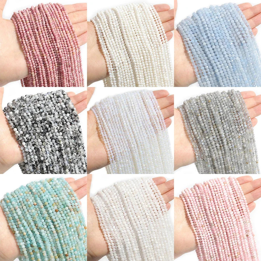 Faceted Natural Stone Beads  Amazonite Aquamarine Opal Labradorite & More For Jewelry Making 2 3 4mm