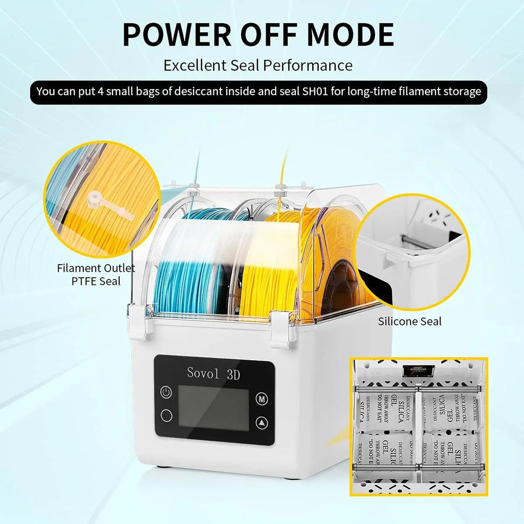 Sovol 2 Rolls Filament Dehydrator Spool Holder Dry Box for 1.75mm, 2.85mm ABS PLA PETG TPU FDM Material 3D Printer