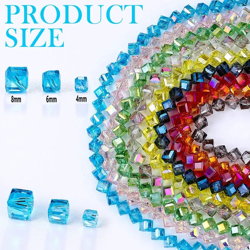 Diagonally Cube Faceted Crystal Glass Beads for Jewelry Making Bracelets, Earrings & Necklaces 4-8mm