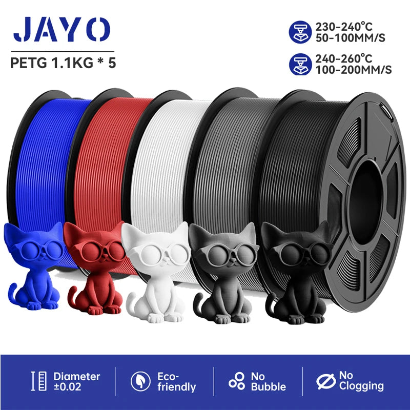 JAYO 5Rolls PLA/PLA Plus/Petg/ABS/TPU/PLA Metal/PLAYG/HS-PLA 3D Printer Filament 1.75mm FDM