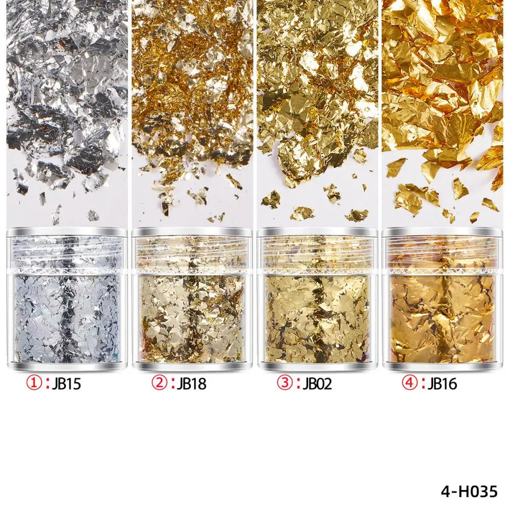 4 Bottles/Set Gold Foil Leaf Flake For Epoxy Resin Mold Jewelry Making