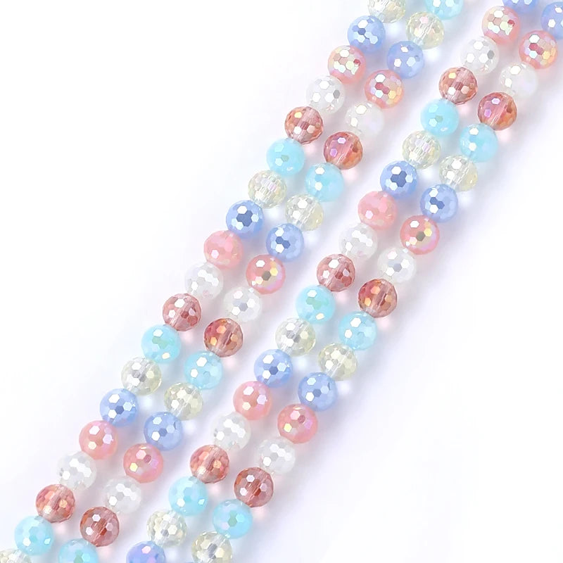 Colorful  Crystal Faceted Disco Ball Beads Electroplate Glass for Jewelry Making 8mm