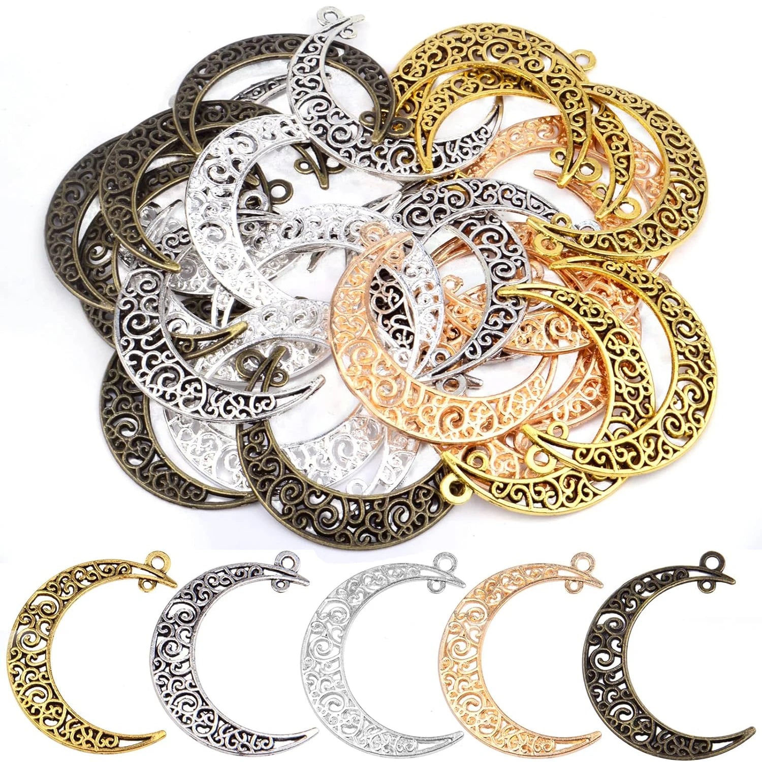 Moon Hollow Crescent Pendants Celestial For Pendants Earrings Necklace Bracelet Jewelry Making 30pcs