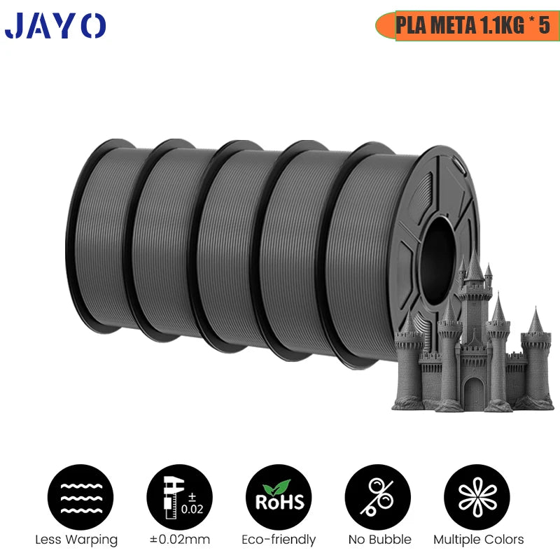 JAYO 5Rolls PLA/PLA Plus/Petg/ABS/TPU/PLA Metal/PLAYG/HS-PLA 3D Printer Filament 1.75mm FDM