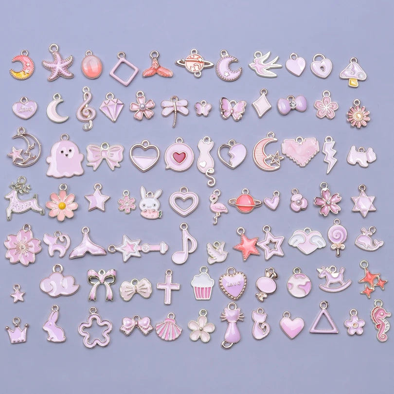 Kawaii Pink Enamel Charms, Drop Oil, Alloy Random Mix 10/30/50pcs