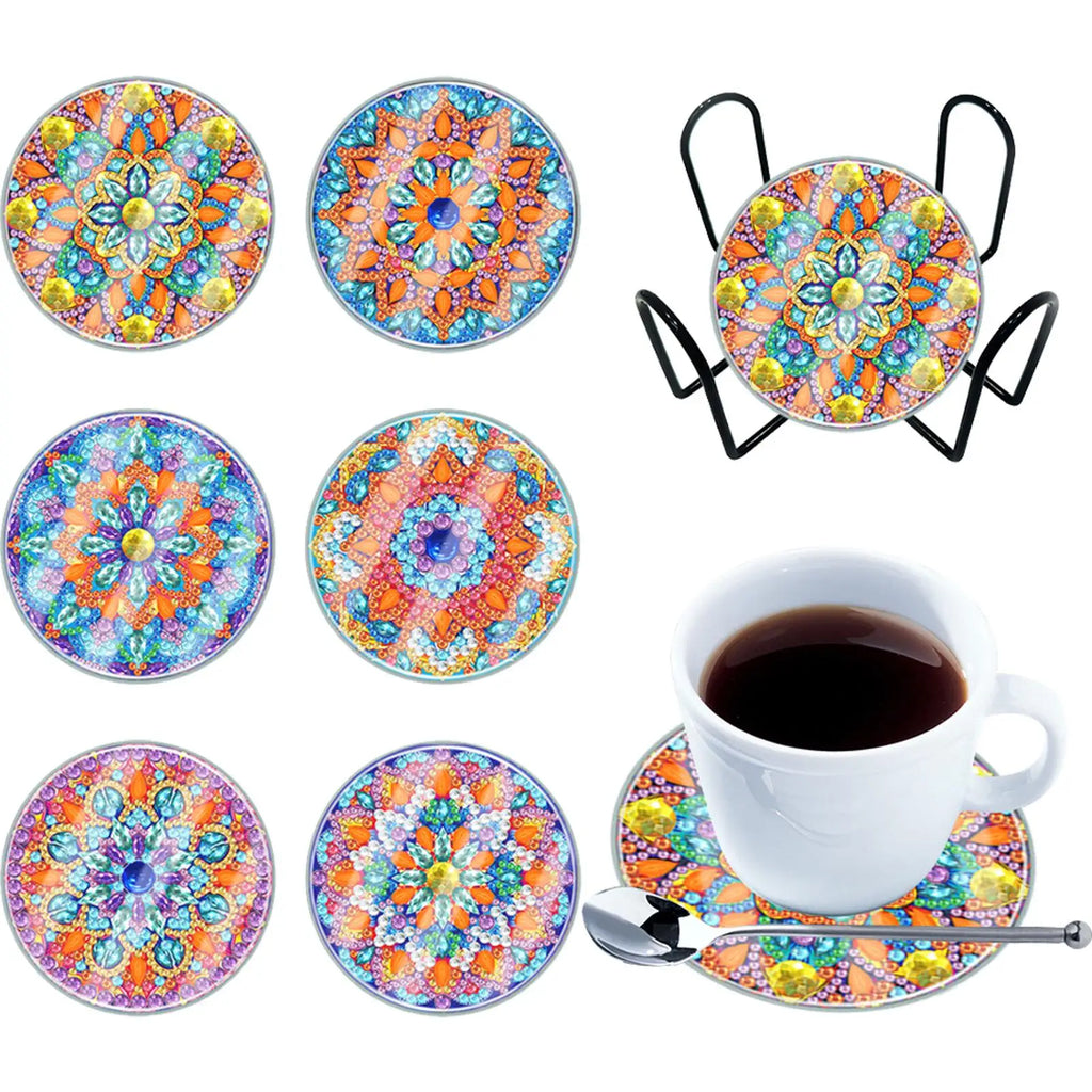 6pcs Diamond Dot Art Coasters  Mandala DIY Coaster Set Modern Waterproof for Adults and Beginners