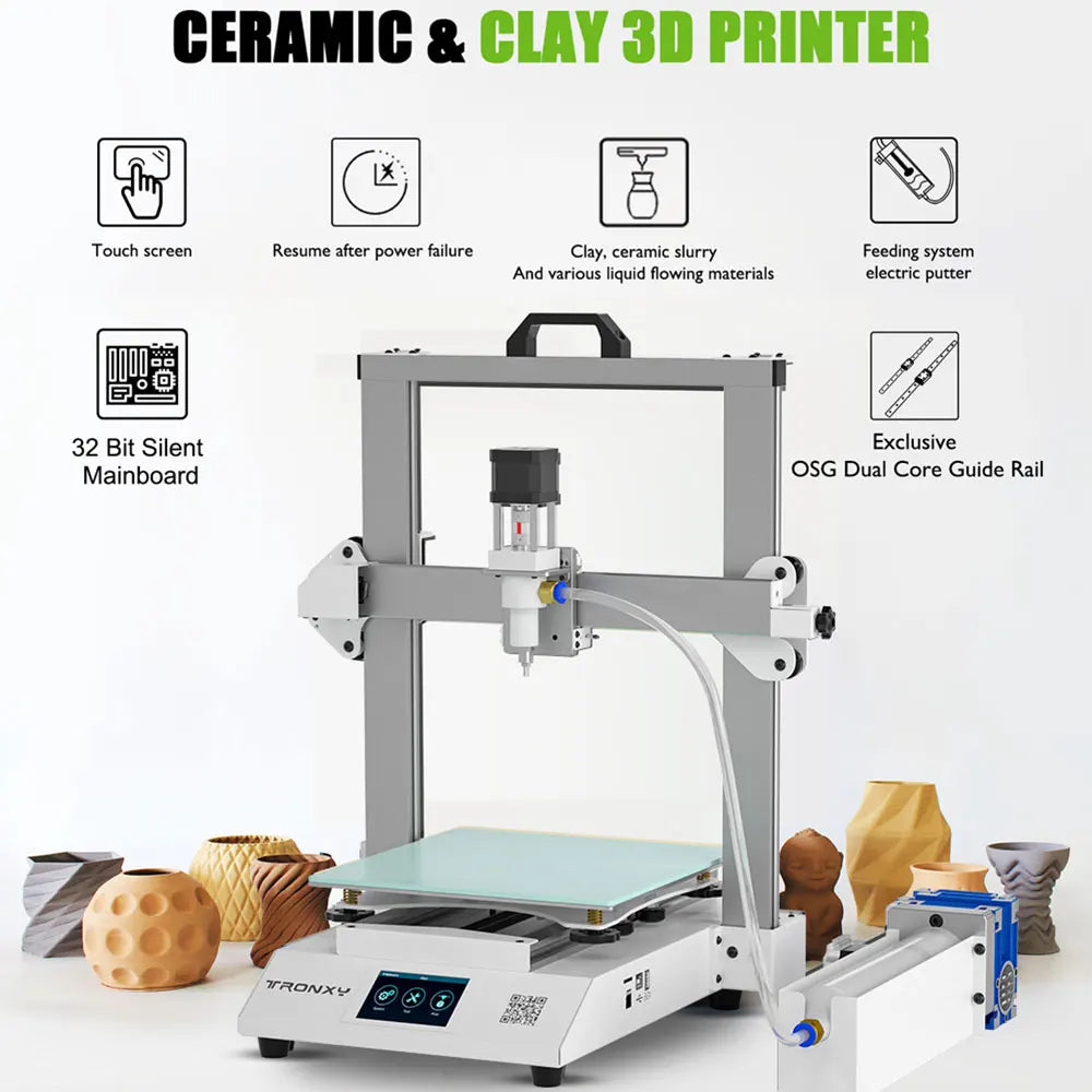MOORE 2 Pro Ceramic & Clay 3D Printer 255x255x260mm Build Size 3.5-Inch Touch Screen C Feeding System Electric Putter