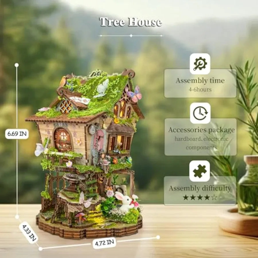 Book Nook Kit Miniature House Kit DIY Crafts for Adults Tree House Wooden Bge with Detailed Design and Easy Assembly