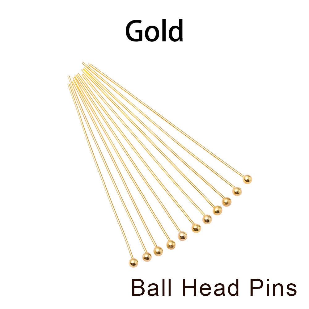 Eye & Head Pin Gold Plated Ball Head Pins for Jewelry  Making 100-200 Pieces