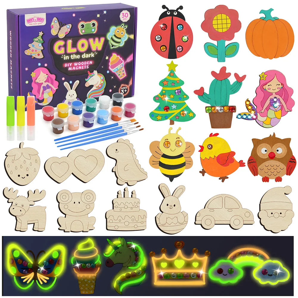 Fun To Paint Magnets Wood Crafts Glow in The Dark, Kit