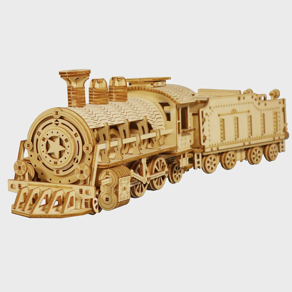 3D Mechanical Wooden Train Model Kit -  Moving Locomotive Puzzle with Gears