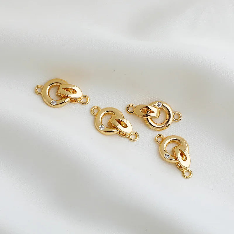 2pcs 14K Gold Plated Brass zircon Fold Over Clasps  For DIY Bracelet Necklace Jewelry Making